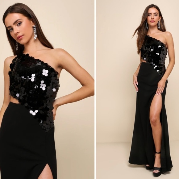 LULUS Prom Wedding Bridesmaid One Shoulder Sparkly Satin Maxi Gown NWOT - Picture 1 of 5